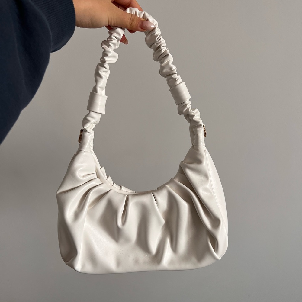Petite Simone White Ruched Shoulder Bag